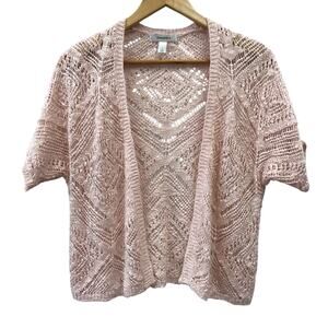 Dressbarn Sweater Womens Small Pink Open Front Crochet